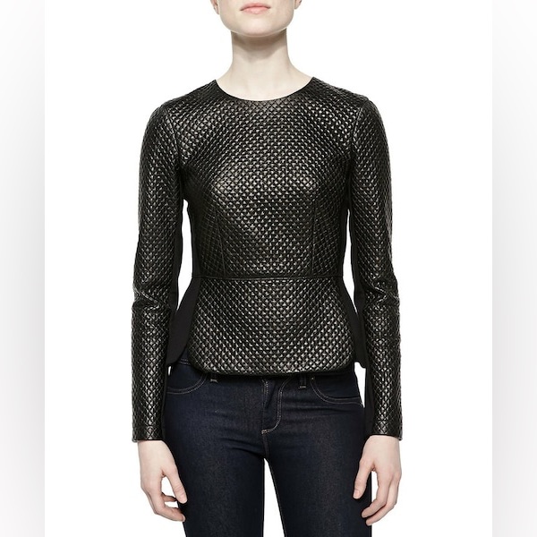 Bcbg Marlee Quilted/Ponte Peplum Top Sz S $198